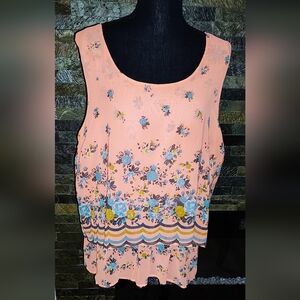 Floral Peach Sleeveless Top Size 2X New Without Tags